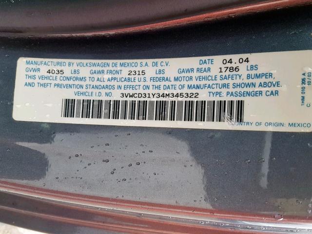 3VWCD31Y34M345322 - 2004 VOLKSWAGEN NEW BEETLE Grau Foto 10