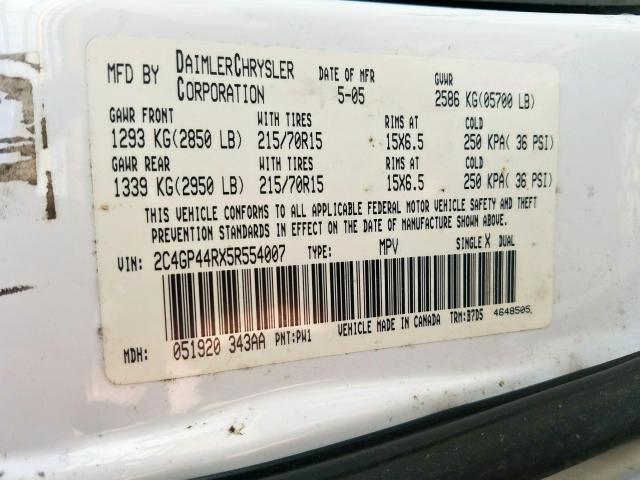 2C4GP44RX5R554007 - 2005 CHRYSLER TOWN & COUNTRY LX  photo 10