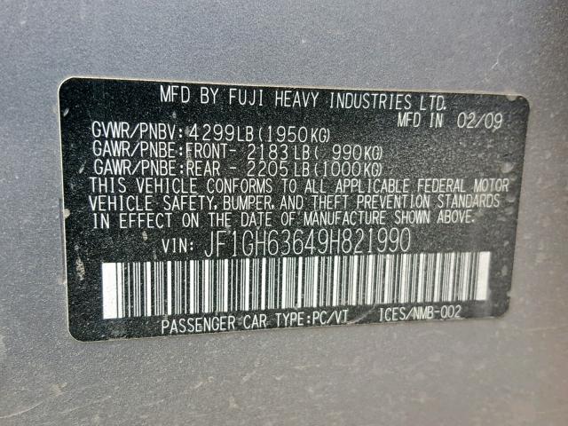 JF1GH63649H821990 - 2009 SUBARU IMPREZA OU GRAY photo 10