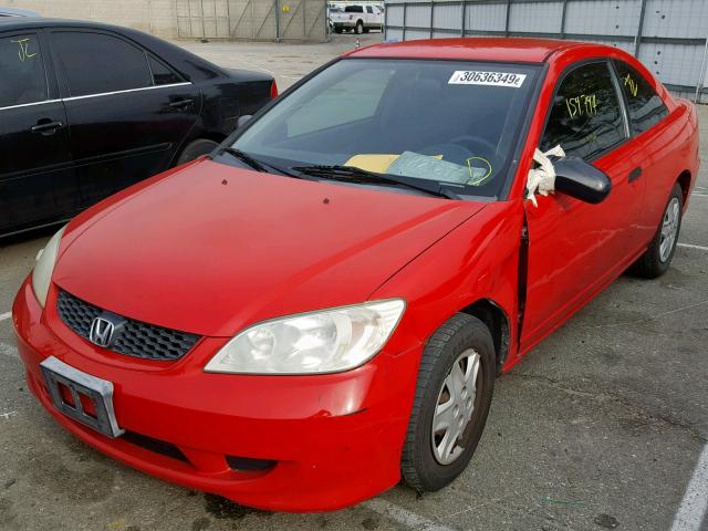 1HGEM22195L050852 - 2005 HONDA CIVIC DX V RED photo 2