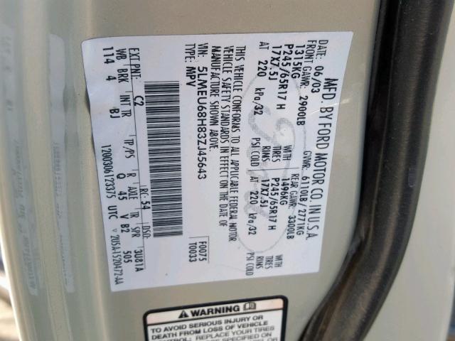 5LMEU68H83ZJ45643 - 2003 LINCOLN AVIATOR 棕色 照片 10