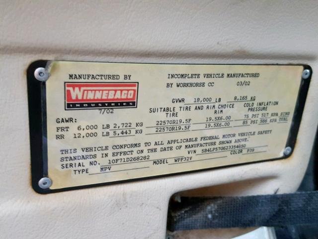 5B4LP57G623354850 - 2003 WINNEBAGO WINNEBAGO WHITE photo 10