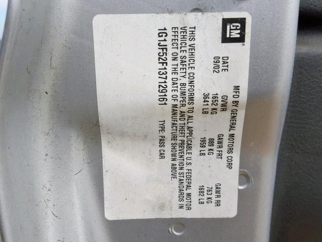 1G1JF52F137129161 - 2003 CHEVROLET CAVALIER L GRAY photo 10