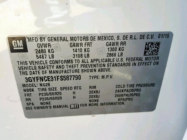 3GYFNCE31FS587790 - 2015 CADILLAC SRX PERFOR თეთრი ფოტო 10