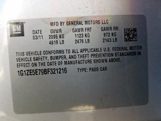 1G1ZE5E79BF321216 - 2011 CHEVROLET MALIBU LTZ  ფოტო 10