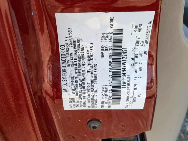 1FAFP34N47W122421 - 2007 FORD FOCUS ZX4 MAROON photo 10