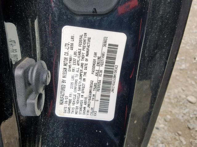 JNKCV64E48M108342 - 2008 INFINITI G37 BASE BLACK photo 10