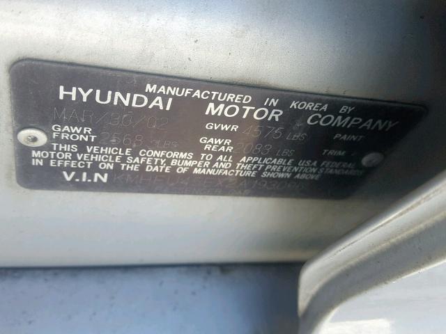 KMHFU45EX2A193096 - 2002 HYUNDAI XG 350 SILVER photo 10