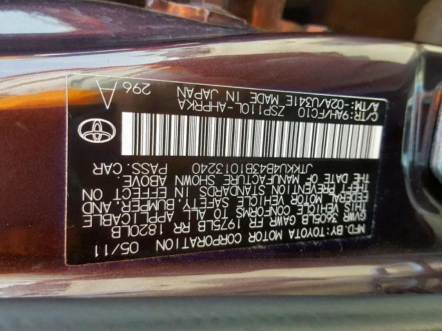 JTKKU4B43B1013240 - 2011 SCION XD PURPLE photo 10