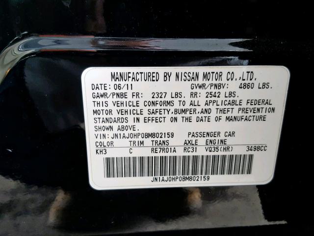 JN1AJ0HP0BM802159 - 2011 INFINITI EX35 BASE BLACK photo 10