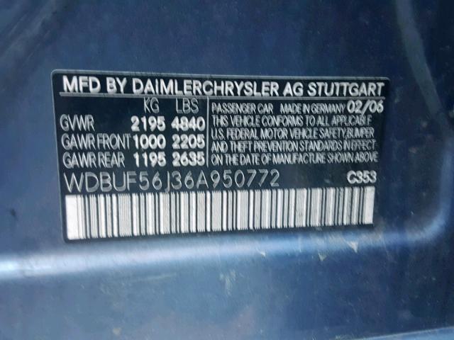 WDBUF56J36A950772 - 2006 MERCEDES-BENZ E 350 BLUE photo 10