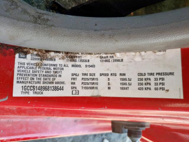 1GCCS148968138644 - 2006 CHEVROLET COLORADO  photo 10