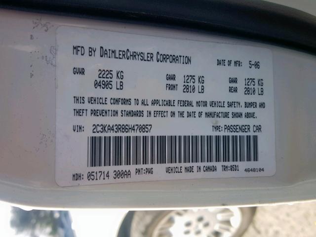 2C3KA43R86H470857 - 2006 CHRYSLER 300 WHITE photo 10