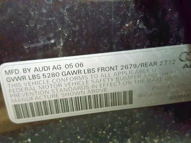 WAUDH74F26N190460 - 2006 AUDI A6 3.2 QUA GRAY photo 10