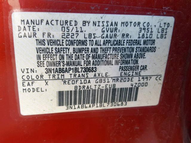 3N1AB6AP1BL730683 - 2011 NISSAN SENTRA 2.0 RED photo 10