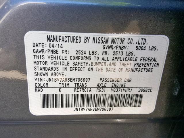 JN1BV7AR6EM706697 - 2014 INFINITI Q50 BASE CHARCOAL photo 10