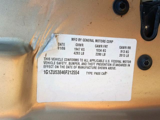 1G1ZU53846F212554 - 2006 CHEVROLET MALIBU LTZ GOLD photo 10