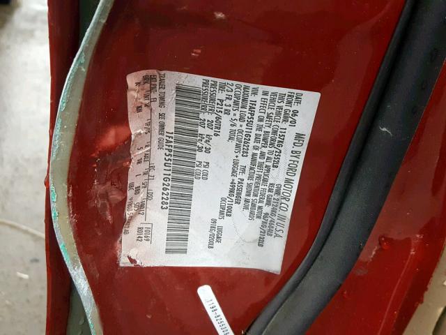 1FAFP55U11G262283 - 2001 FORD TAURUS SES RED photo 10