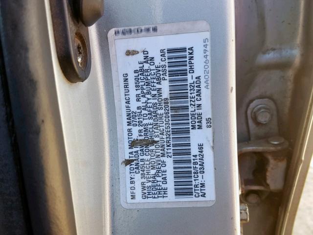 2T1KR32E53C062089 - 2003 TOYOTA MATRIX 银色 照片 10