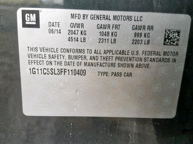 1G11C5SL3FF110409 - 2015 CHEVROLET MALIBU 1LT 石墨色 照片 10