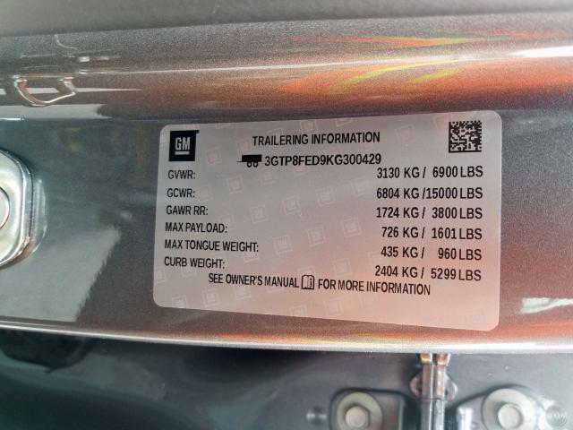 3GTP8FED9KG300429 - 2019 GMC SIERRA C1500 DENALI  photo 10