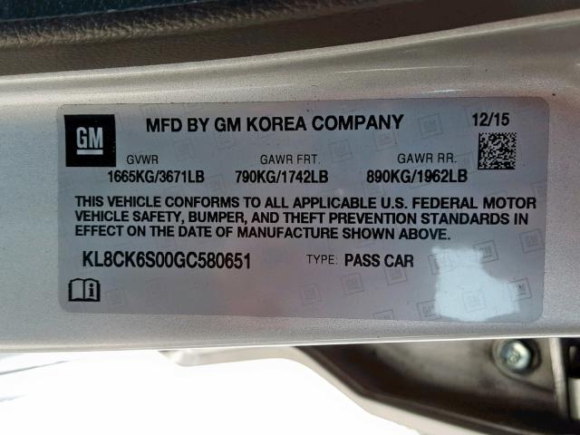 KL8CK6S00GC580651 - 2016 CHEVROLET SPARK EV 1 银色 照片 10