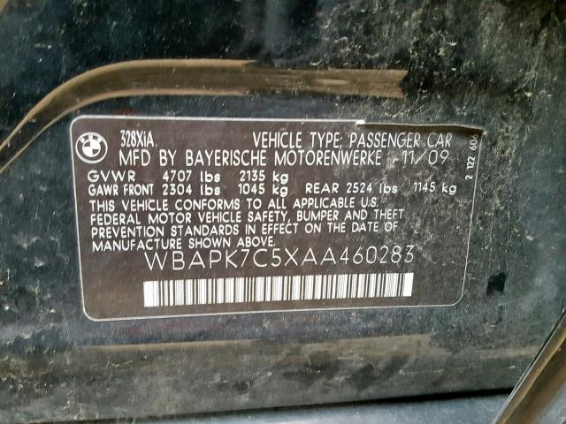 WBAPK7C5XAA460283 - 2010 BMW 328 XI BLACK photo 10