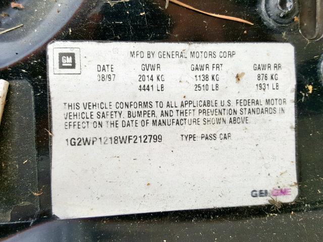 1G2WP1218WF212799 - 1998 PONTIAC GRAND PRIX BLACK photo 10