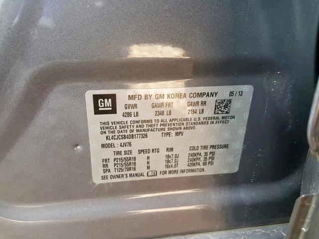 KL4CJCSB4DB177326 - 2013 BUICK ENCORE GRAY photo 10