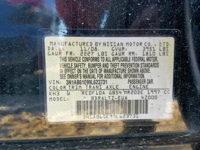 3N1AB61E99L623731 - 2009 NISSAN SENTRA 2.0 BLACK photo 10