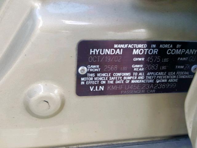 KMHFU45E23A238999 - 2003 HYUNDAI XG 350 GOLD photo 10