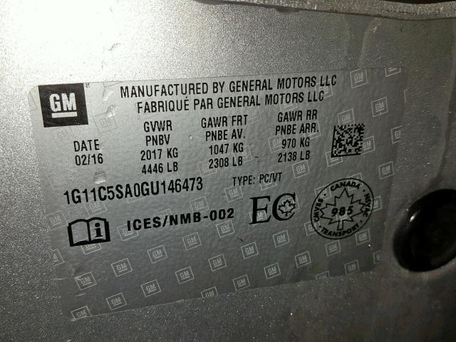 1G11C5SA0GU146473 - 2016 CHEVROLET MALIBU LIM 银色 照片 10