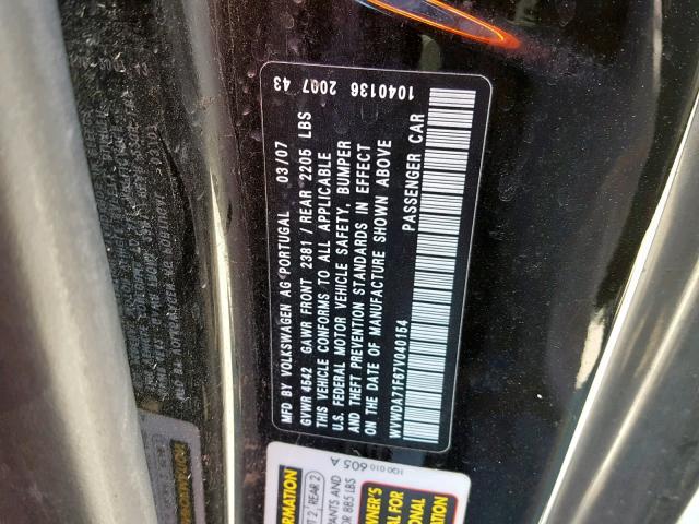 WVWDA71F67V040154 - 2007 VOLKSWAGEN EOS 2.0T S 黑色 照片 10