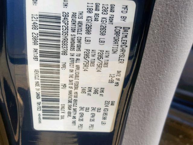 2B4GP2535YR683708 - 2000 DODGE CARAVAN BLUE photo 10