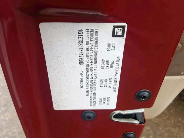 1G1ZT52815F127903 - 2005 CHEVROLET MALIBU LS MAROON photo 10