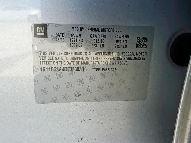 1G11B5SA4DF353838 - 2013 CHEVROLET MALIBU LS SILVER photo 10