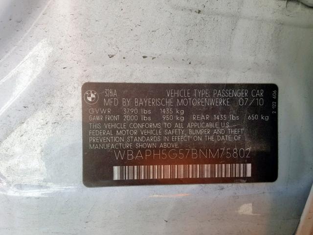 WBAPH5G57BNM75802 - 2011 BMW 328 I SULE WHITE photo 10