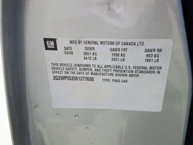 2G2WP552561277600 - 2006 PONTIAC GRAND PRIX 银色 照片 10