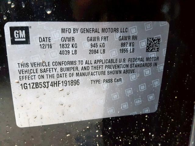 1G1ZB5ST4HF191896 - 2017 CHEVROLET MALIBU LS BLACK photo 10