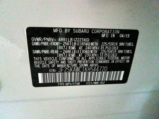 JF2SKAWC1KH544720 - 2019 SUBARU FORESTER TOURING  照片 10