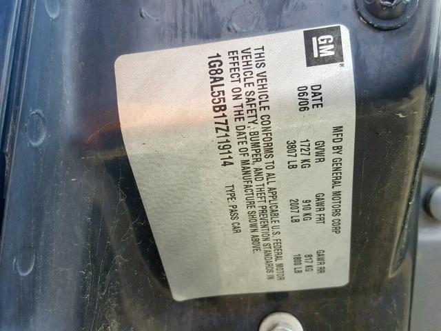 1G8AL55B17Z119114 - 2007 SATURN ION LEVEL BLACK photo 10