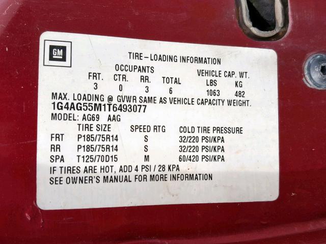 1G4AG55M1T6493077 - 1996 BUICK CENTURY SP MAROON photo 10