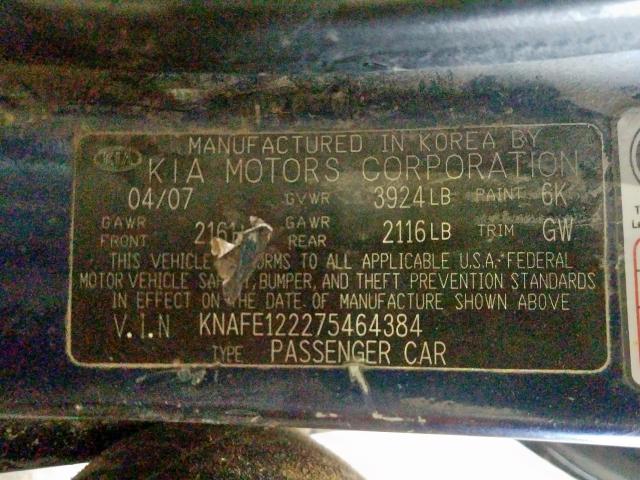 KNAFE122275464384 - 2007 KIA SPECTRA EX  photo 10