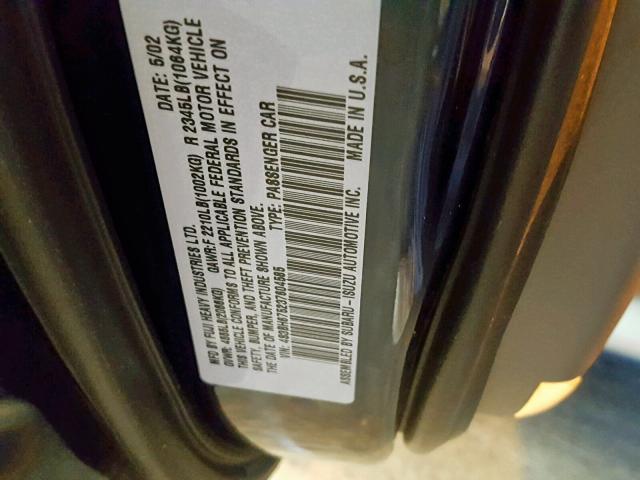 4S3BH675237604585 - 2003 SUBARU LEGACY OUT BLUE photo 10