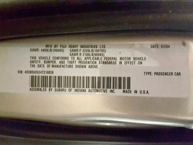 4S3BE625247210828 - 2004 SUBARU LEGACY L S SILVER photo 10