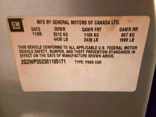 2G2WP552361195171 - 2006 PONTIAC GRAND PRIX SILVER photo 10