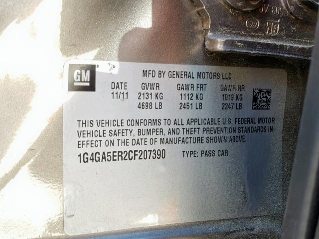 1G4GA5ER2CF207390 - 2012 BUICK LACROSSE TAN photo 10