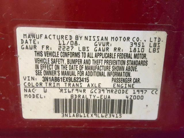 3N1AB61EX9L623415 - 2009 NISSAN SENTRA 2.0 RED photo 10