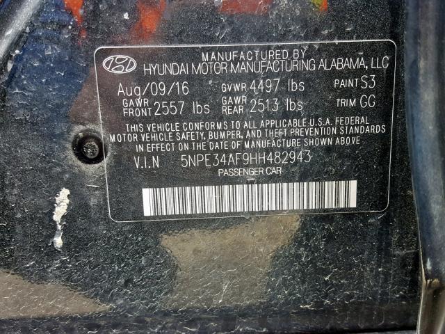 5NPE34AF9HH482943 - 2017 HYUNDAI SONATA SPO BLACK photo 10