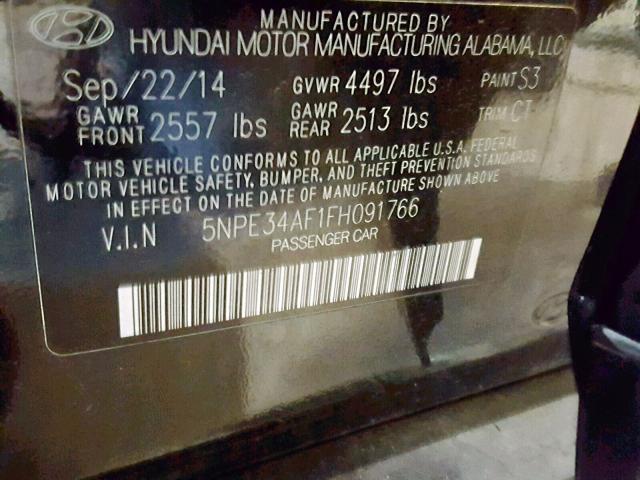 5NPE34AF1FH091766 - 2015 HYUNDAI SONATA SPO BLACK photo 10